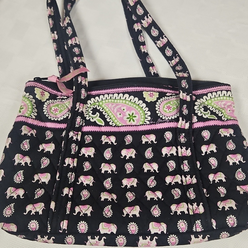 Vera Bradley Pink Elephants 2007 Med Shoulder Bag VGUC Clean